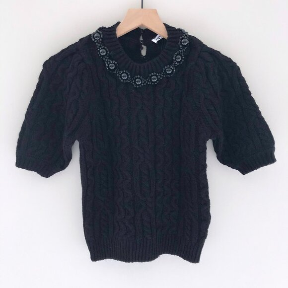 NWT ZARA Beaded Cable Knit Sweater - Picture 1 of 4